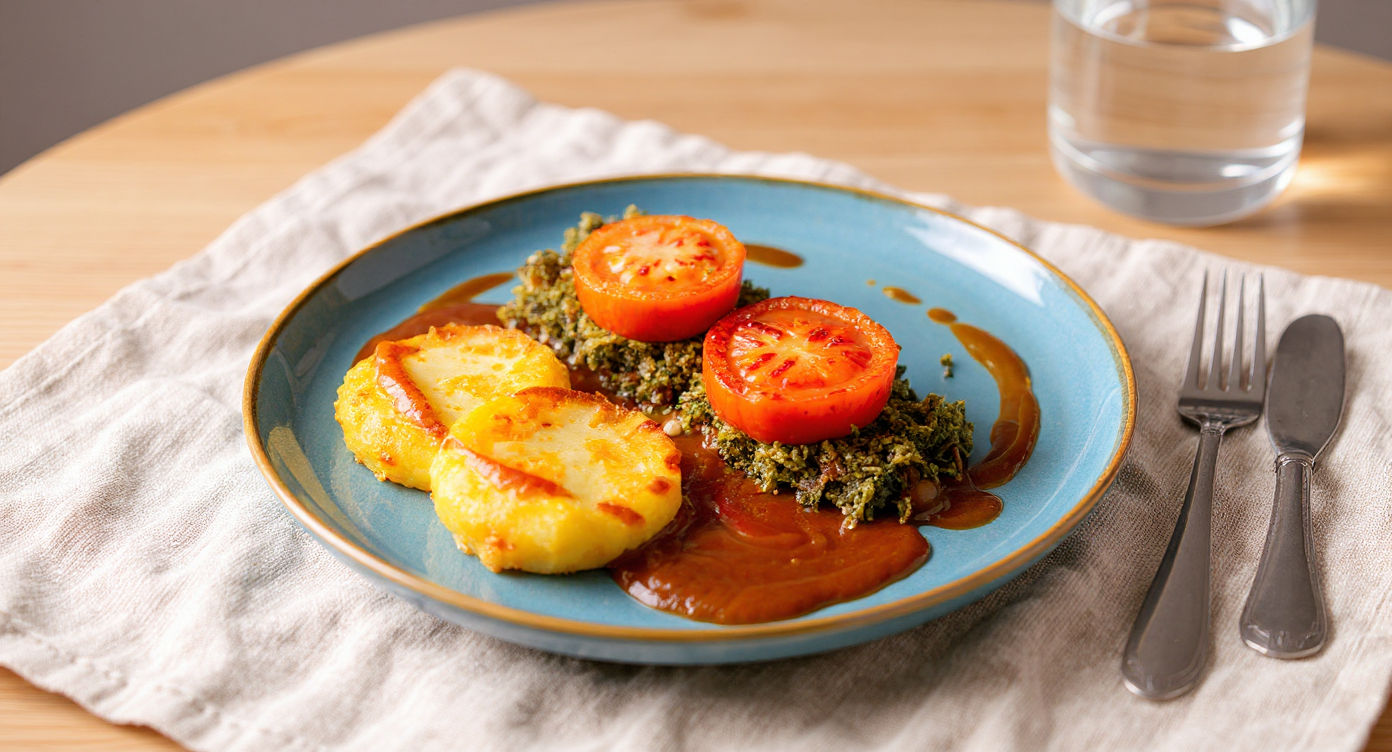 Kartoffelrösti an Pilzspinat