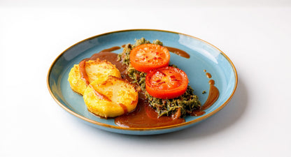 Kartoffelrösti an Pilzspinat